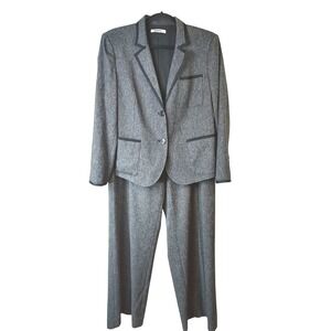 DKNY Womens Skirt Suit Blazer Pants Set Gray Tweed Size 16 Business Casual